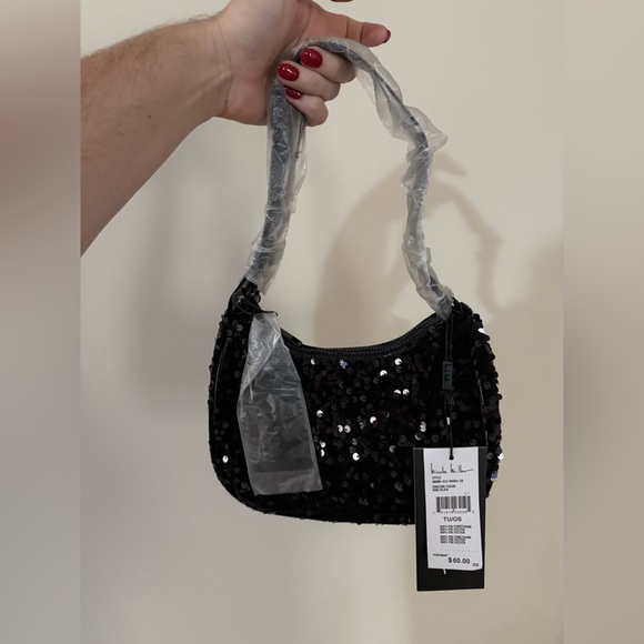 NICOLE MILLER NWT Black Sequin Baguette Bag - $60 Retail - No Cancels - Picture 3 of 5